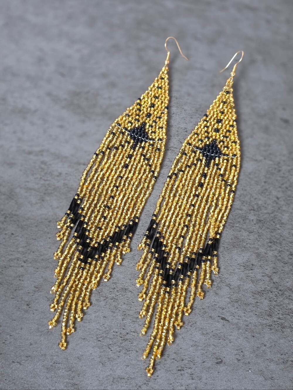 Sunburst Boho Fringe Beaded Earrings Handmade Jewelry Boheme - Picture 3 of 4